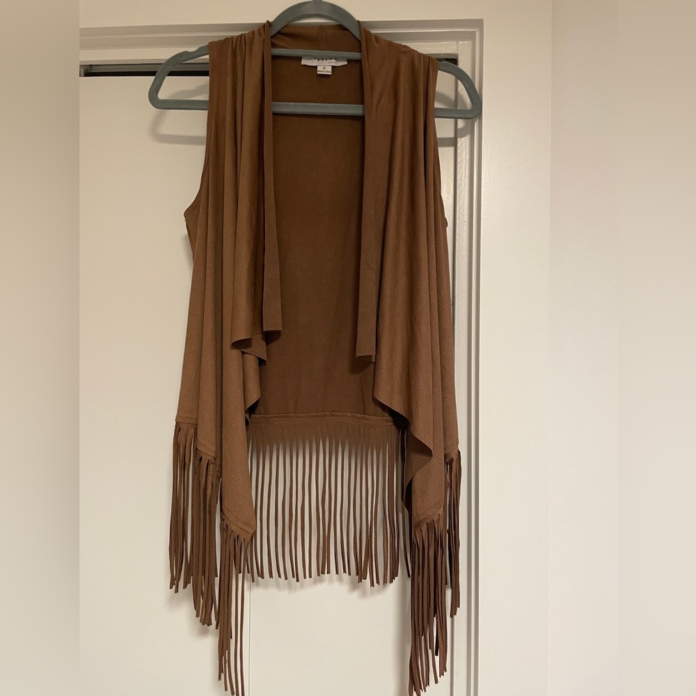 Faux Suede Brown Fringe Vest
